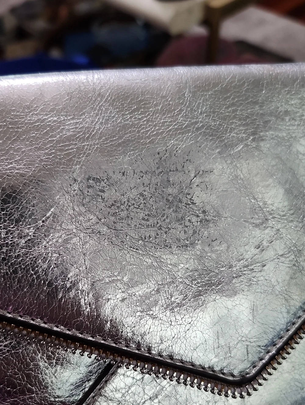 Rebecca Minkoff Silver Leather Envelope Clutch Metallic W/Zip Detail